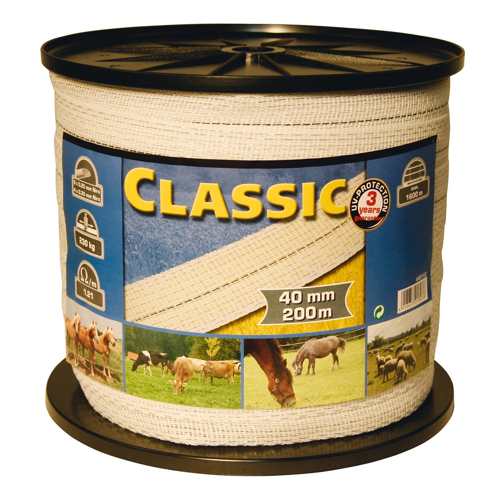 Kerbl Fencing tape Classic 200 m, 10 mm, 2x0,2+2x0,3 niro Fencing Supplies