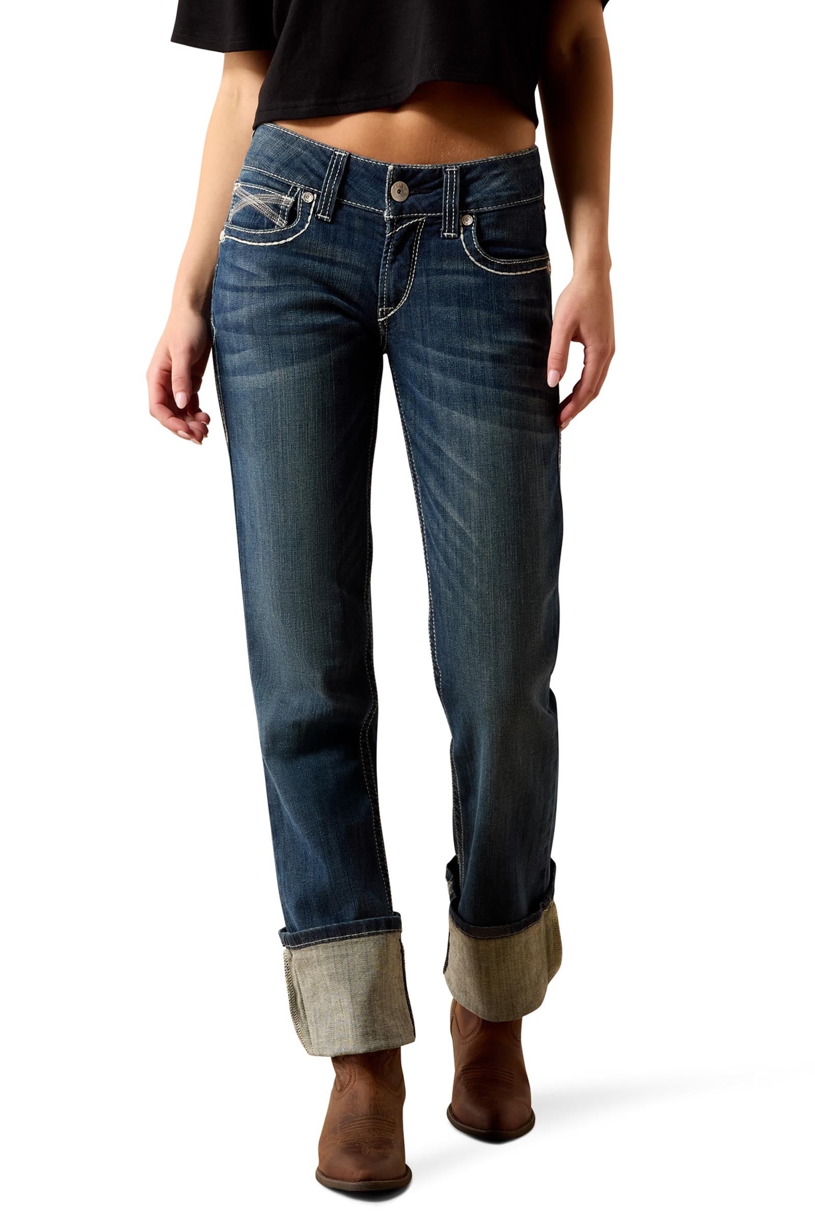 Ariat R.E.A.L. Mid Rise Stretch Ivy Stackable Straight Leg Women's Jeans Womens Breeches