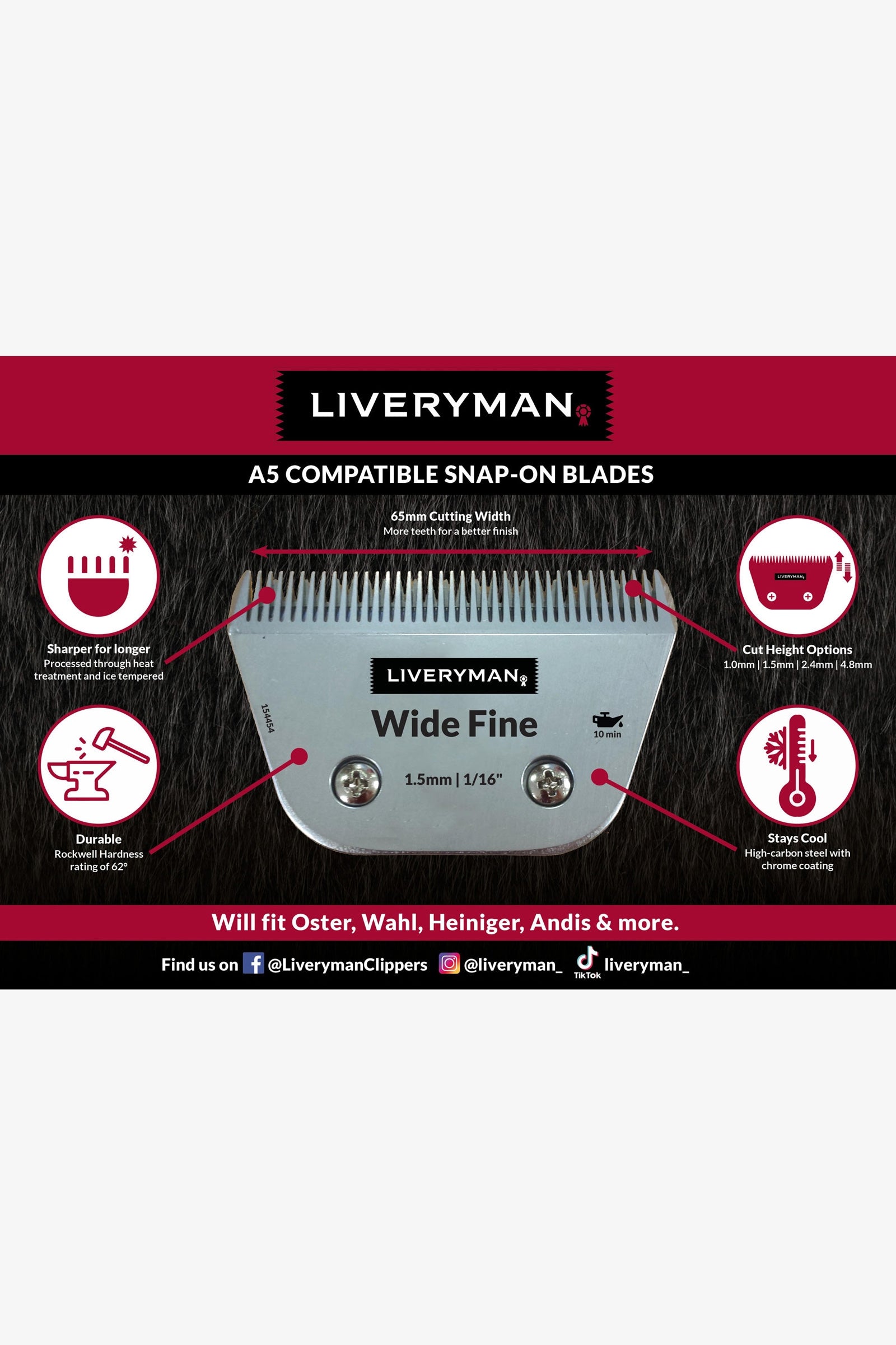 Liveryman A5 Blade Wide Fine, 2,4 mm Horse Clipping & Trimming Tools