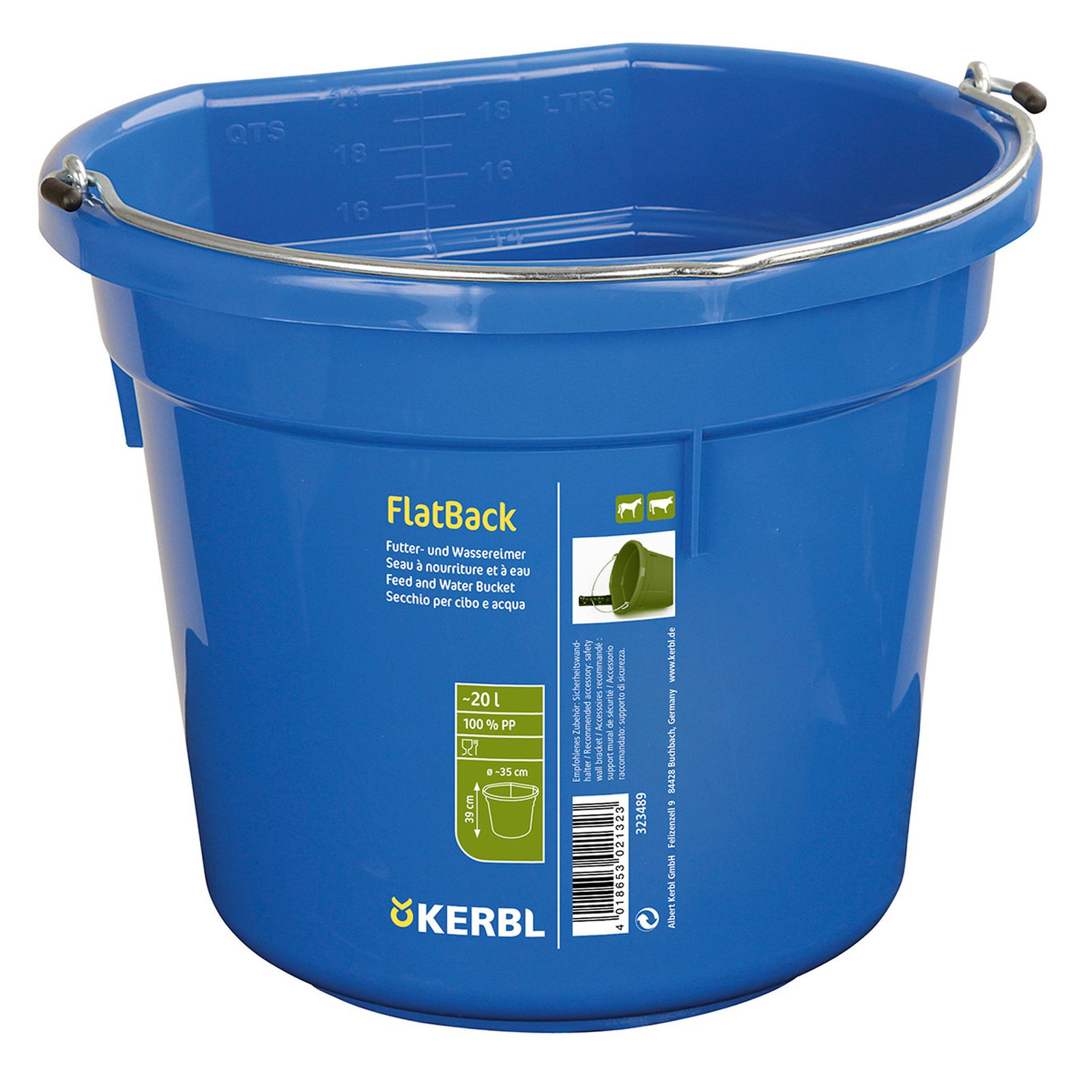 Kerbl Feed and water bucket FlatBack ca. 20L
